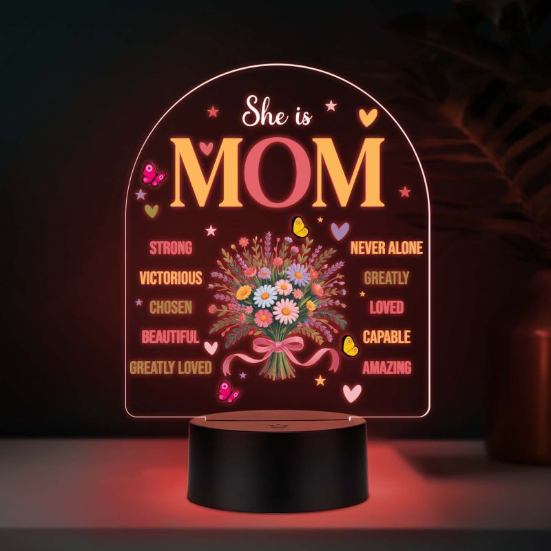 Inspirational Mom Acrylic LED Lamp with UV Print – Multicolor LED Night Light USB Powered Mother’s Day Gift